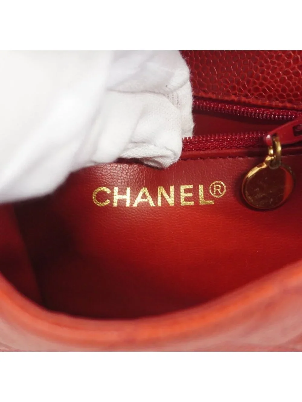 Chanel Waist Bag Quilted Caviar Leather Red Gold
